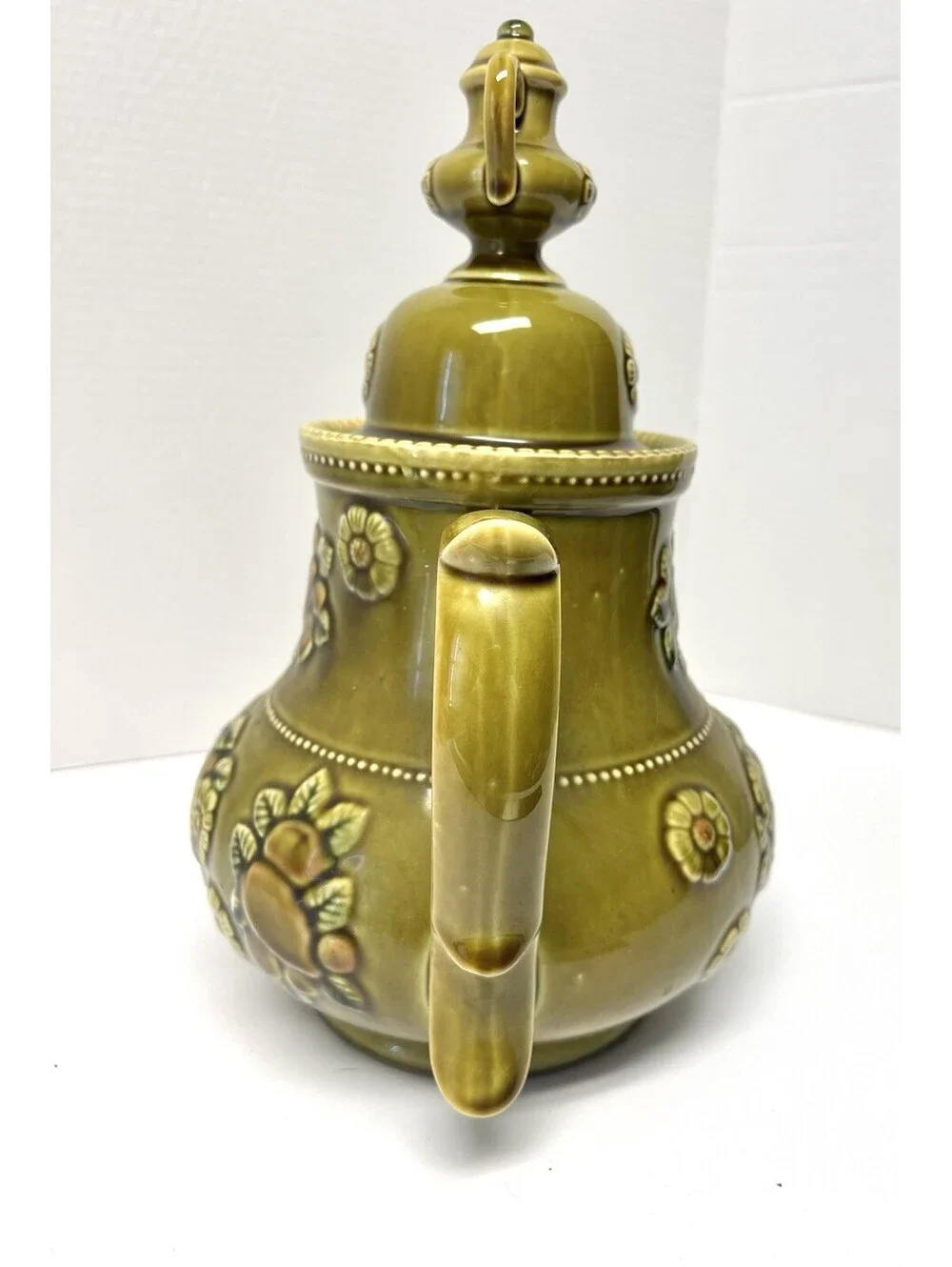 Vintage Apco Japan 60's Retro MCM Teapot Cookie Jar Canister Olive Green